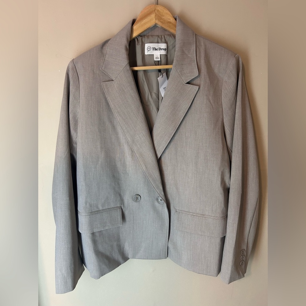 NWT The Drop Liza Relaxed Double Breasted Blazer, Heather Cream, Size M Office - Picture 3 of 10